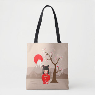 Bolsa Tote Kokeshi - Boneca Japonesa