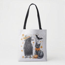 Bolsa Tote Krähe und Katze Halloween Herbst Crow 