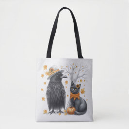 Bolsa Tote Krähe und Katze Herbst Thanksgiving Crow 