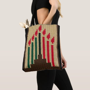 Bolsa Tote Kwanzaa velas vermelhas Black Green Artisan Croche