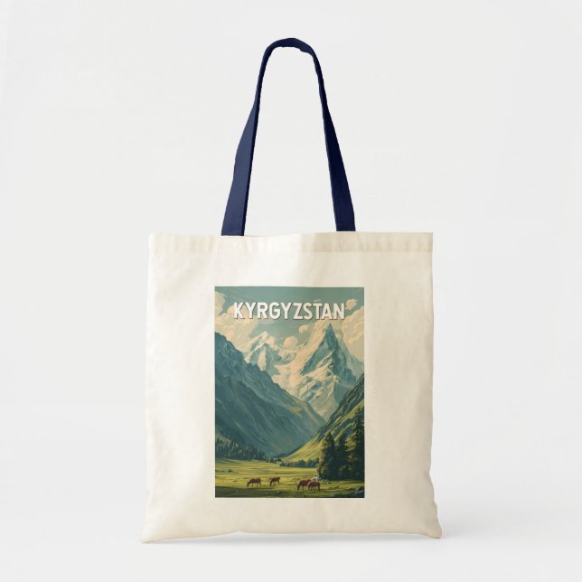 Bolsa Tote Kyrgyzstan Illustration Travel Art Vintage (Frente)