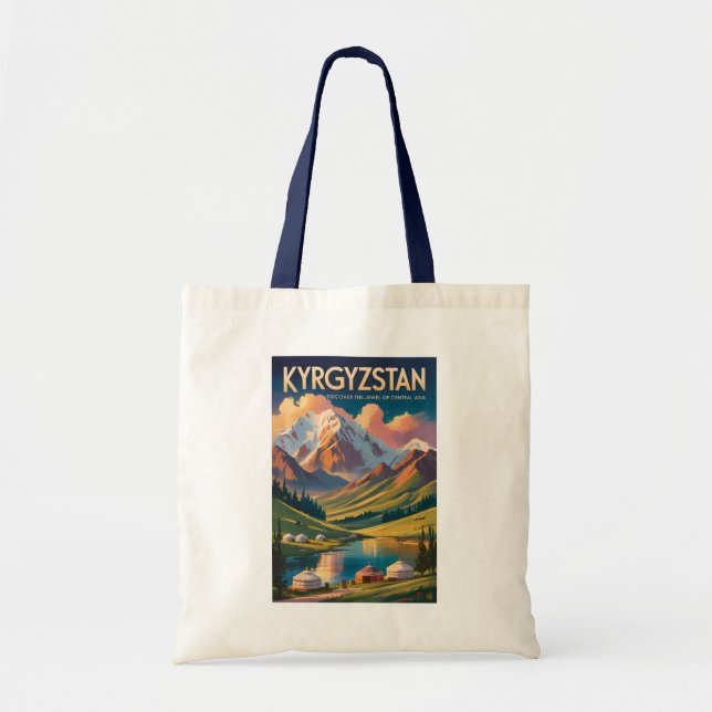 Bolsa Tote Kyrgyzstan Yurt Illustration Travel Art Vintage (Frente)