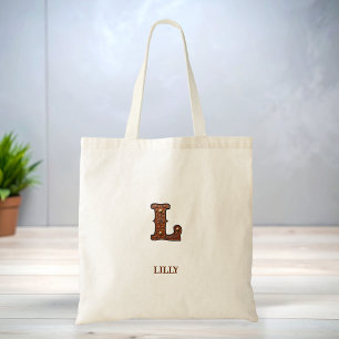 Bolsa Tote L Inicial de Monograma em Couro Western Trabalhado