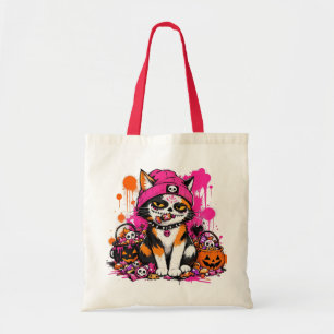 Bolsa Tote L&S Sugar Skull Calico Cat Halloween