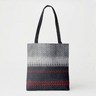 Bolsa Tote Lã de malha preta e cinza com rua vermelha e branc
