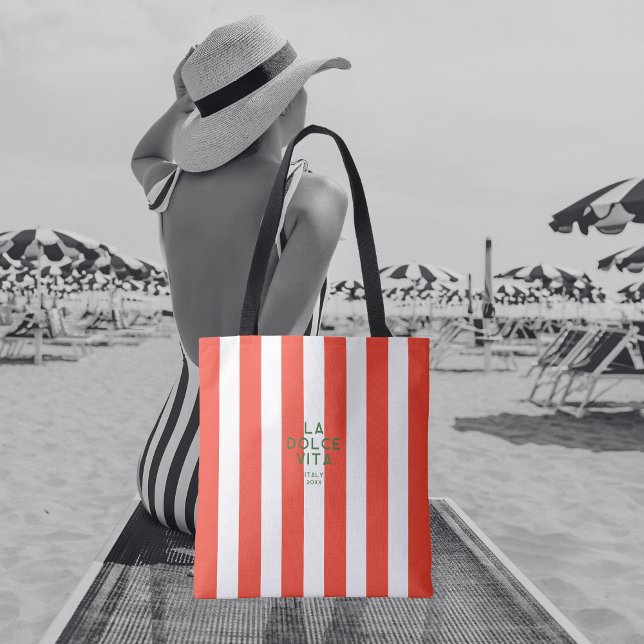 Bolsa Tote La Dolce Vita Itália Destinos Red Cabana Stripe (Criador carregado)