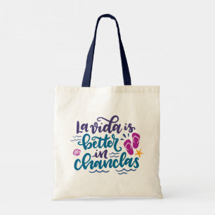 Bolsa Tote La vida é melhor em Chanclas, trabalho de arte Sp