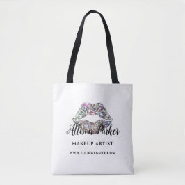 Bolsa Tote Lábios de Beijo de Artista Silver Glitter Makeup