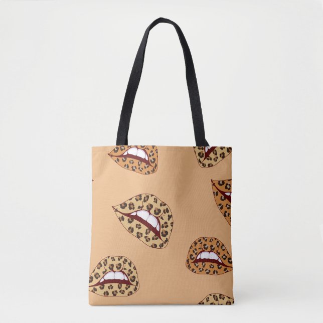 Bolsa Tote Lábios de impressão leopardo com padrão uniforme,  (Frente)