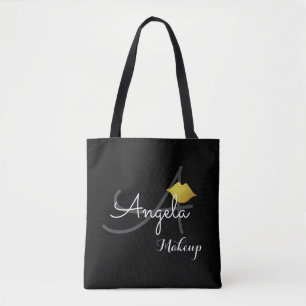 Bolsa Tote lábios de ouro falsos. preto de beleza do artista