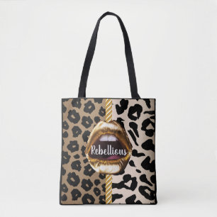 Bolsa Tote Lábios Dourados Selvagens Décor Décor - Maquiag