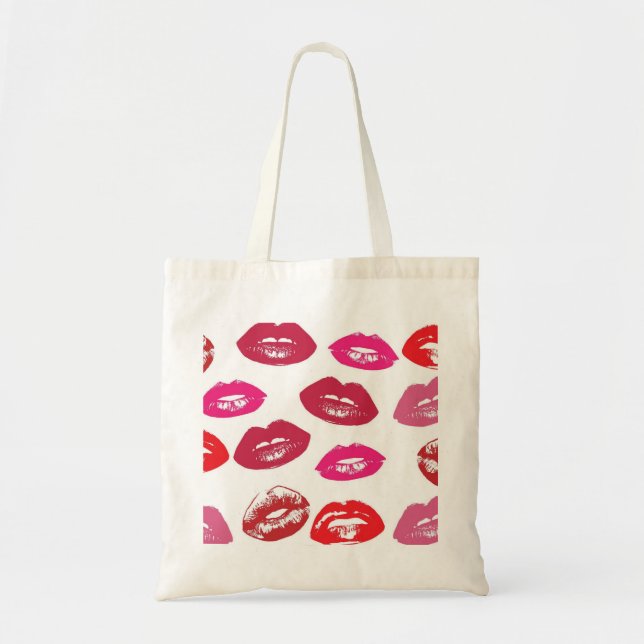Bolsa Tote Lábios-Kissable (Lábios-Kissing, Lábio Vermelho e  (Frente)