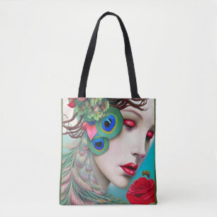 Bolsa Tote Lábios vermelhos e Rosa de Peacock