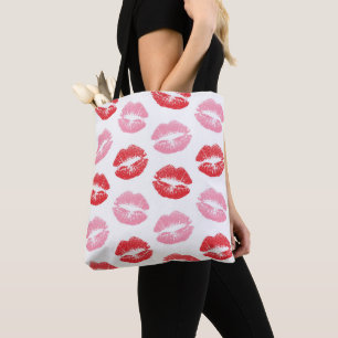 Bolsa Tote Lábios Vermelhos e Rosa, Padrão De Lábios, Batom, 
