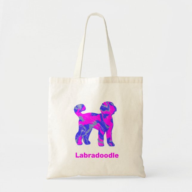 Bolsa Tote Labradoodle Cachorro Silhouette Louco Quente (Frente)