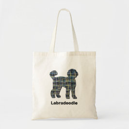 Bolsa Tote Labradoodle Dog Silhouette Yellow & Blue Grid Line