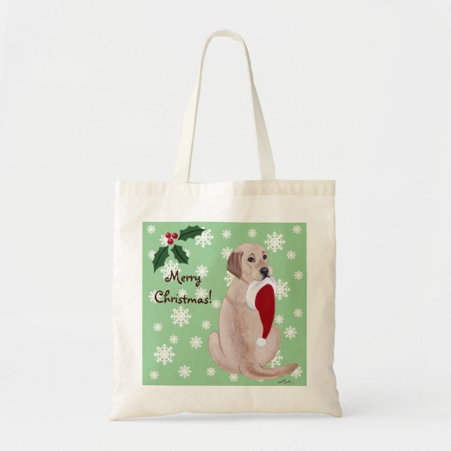 Bolsa Tote Labrador amarelo com o floco de neve do chapéu do (Frente)