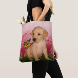 Bolsa Tote Labrador Amarelo Flores de Borboleta Cão Arte