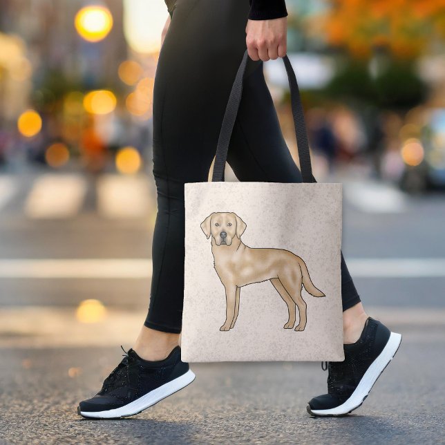 Bolsa Tote Labrador Amarelo Retriever Cute Cartoon Beige (Criador carregado)