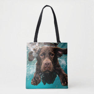 Bolsa Tote Labrador Chocolate Brincalhão Nadando Submerso