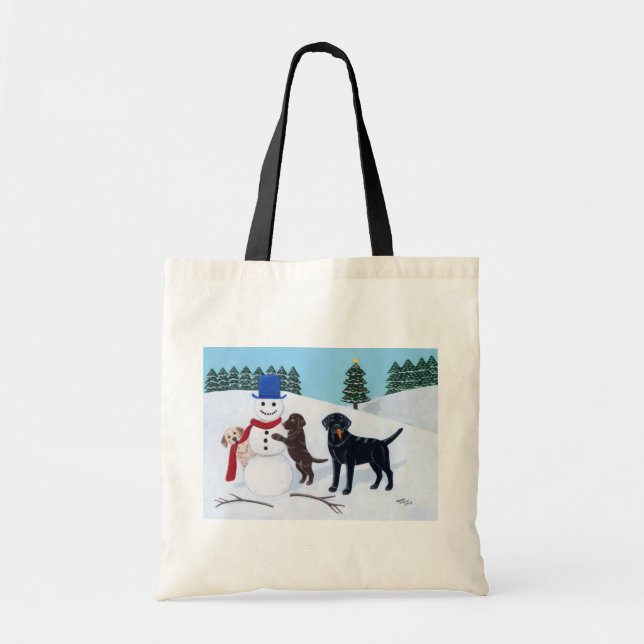 Bolsa Tote Labrador Christmas com Snowman (Frente)