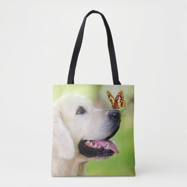 Bolsa Tote Labrador E Travesseiro decorativo De Borboleta (Frente)