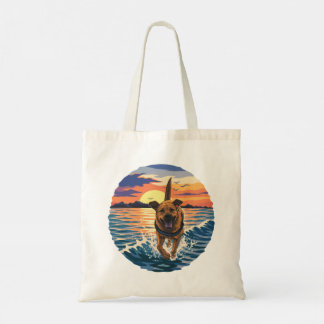 Bolsa Tote Labrador Feliz Correndo Através do Oceano Ensolara
