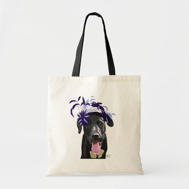 Bolsa Tote Labrador Preto Com Fascinador Azul (Frente)