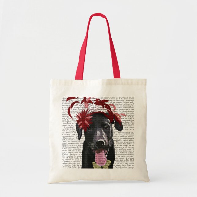 Bolsa Tote Labrador Preto Com Fascinador Vermelho (Frente)