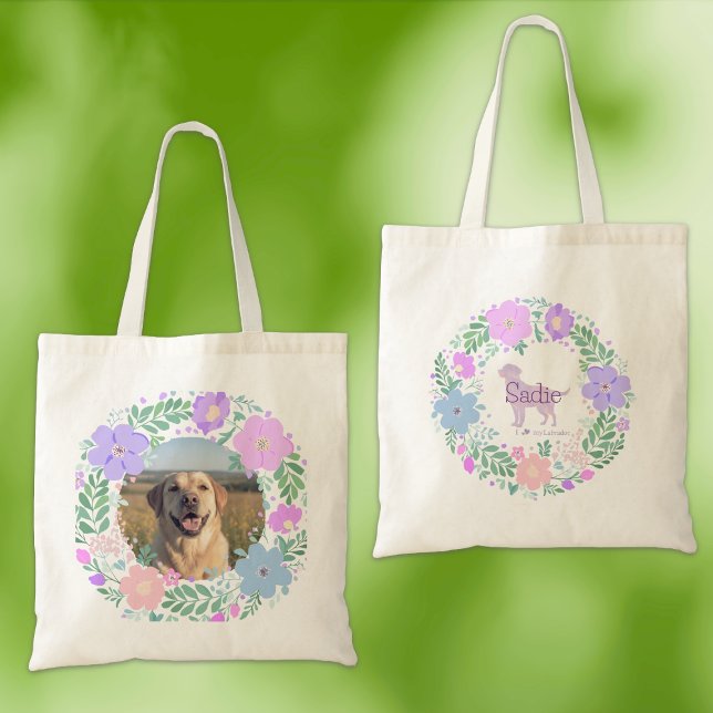 Bolsa Tote Labrador Retriever Lavender Flower Wreath - Custom (Criador carregado)