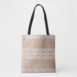 Bolsa Tote Lace fora do branco na textura do papel da vinheta