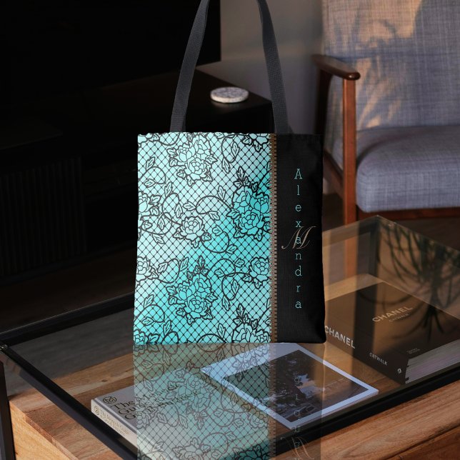 Bolsa Tote Lace noir moderno e ilusão de zíper (Criador carregado)