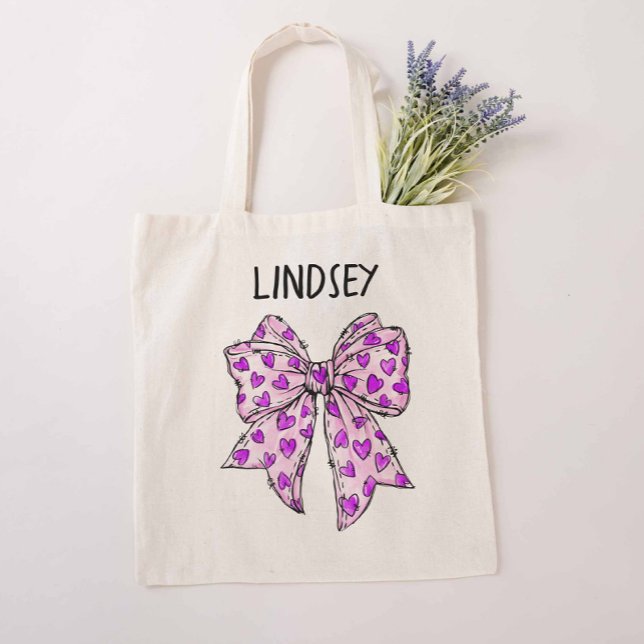 Bolsa Tote Laço Coquete Caprichoso Corações Lavanda e Roxo (Purple Coquette Tote Bag)