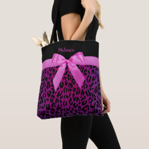 Bolsa Tote Laço Coquete & Nome de Impressão Animal Rosa Roxo