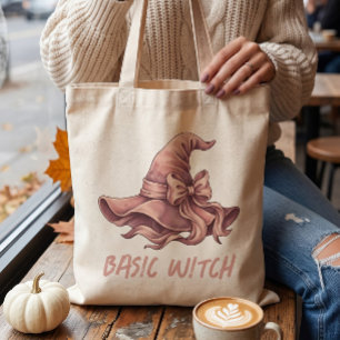 Bolsa Tote Laço de Chapéu de Bruxa Cor-de-Rosa Pastel Coquete