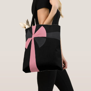 Bolsa Tote Laço de Fita de Presente Rosa Elegante Preto