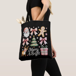 Bolsa Tote Laco de Natal Cor-de-Rosa Árvore de Natal Papai No