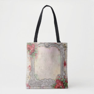 Bolsa Tote Laço de prata do marfim das rosas vermelhas de w