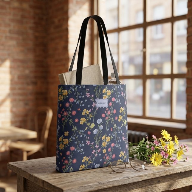 Bolsa Tote Laco Floral Azul Chic Moderno único (Criador carregado)