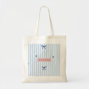 Bolsa Tote Laço Listrado Azul Pastel Clássico Personalizado