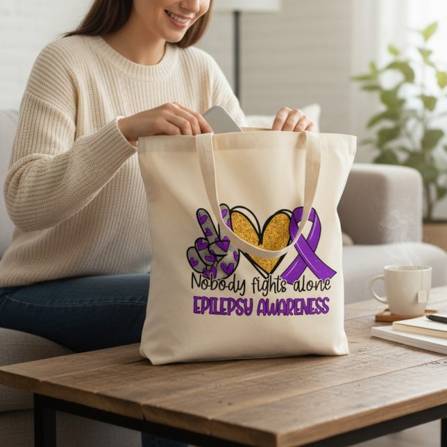Bolsa Tote Laço Roxo de Conscientização sobre Epilepsia (Criador carregado)