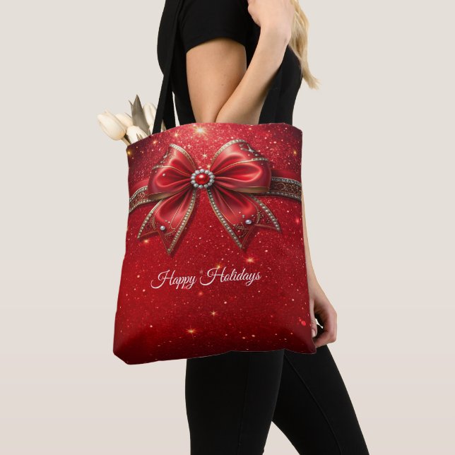 Bolsa Tote Laço Vermelho com Pérolas (Close Up)