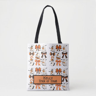Bolsa Tote Laços de Halloween Fofos Fantasmas Lendo
