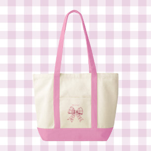 Bolsa Tote Lacre de Xadrez Gingham Rosa Coquette Contraste