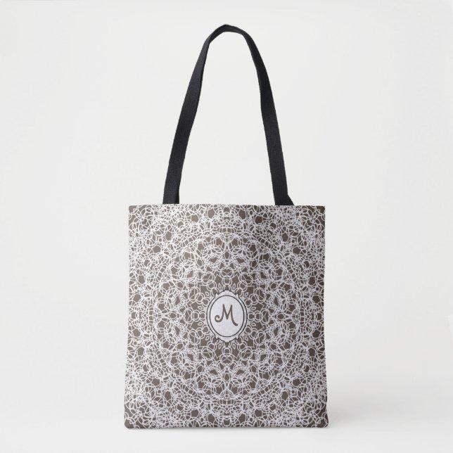 Bolsa Tote Lacy Lace White Design no Brown (Frente)