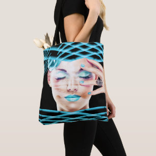 Bolsa Tote Lady Com Olhos De Maquiagem Azul Fechados Sonhando