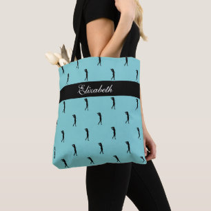 Bolsa Tote Lady Golfer - Nome Personalizado Padrão Preto
