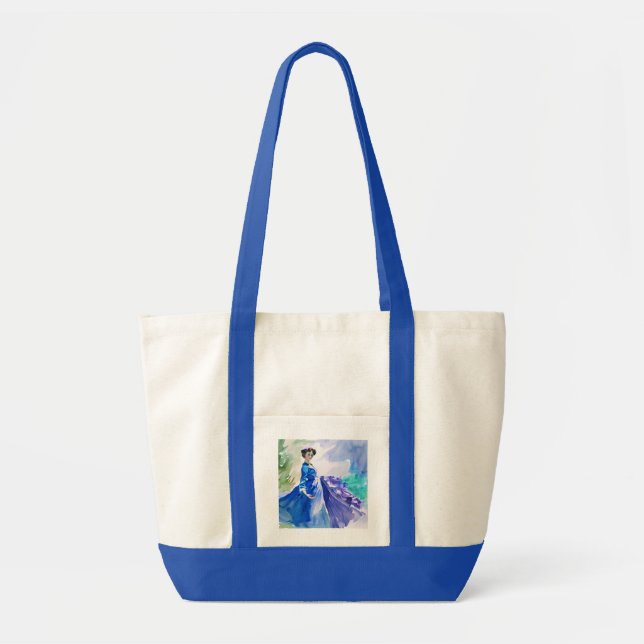 Bolsa Tote Lady in Blue Vress - Pintura por Aquarela (Frente)