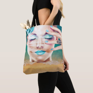 Bolsa Tote Lady With Blue Makeup Eyes Closed Beach Dreaming