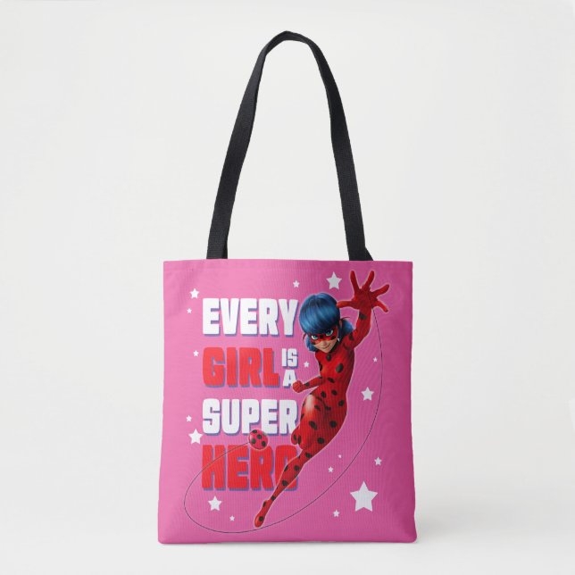 Bolsa Tote Ladybug Cada garota é um super herói (Frente)